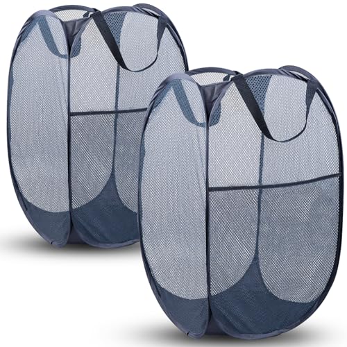 DUCOO Pop Up Laundry Hamper, 70L Collapsible Mesh Laundry Basket with Side Pocket, Foldable Dirty Clothes Hamper with Sturdy Reinforced Handles for Home Dorm Bedroom Travel Storage, Blue, 2Pack - color: 2 PCS Blue