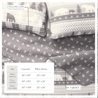 Great Bay Home Lodge Quilt Set - 2-Piece Twin/Twin XL Size Rustic Bedding Set - Lightweight, All-Season, Reversible Bedspread (Rustic Landscape Grey) - color: Rustic Landscape Grey, size: Twin / Twin XL