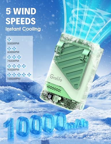 Grelife AI Portable Waist Fan Rechargeable,10000mAh LED Clip Fan,5 Speed 10000RPM 33ft/s Airflow,40H Runtime Hands-Free Neck Fan,Personal Wearable Cooling Fan for Outdoor,Camping,Jobsite,Travel(Green) - color: Obsidian Black