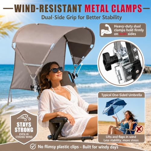 Universal Wind-Resistant Chair Umbrella Canopy, Foldable Portable UPF 50+ Sun Shade Attachment with Adjustable Clamp, Fits Most Beach, Camping, Lawn, Sports, Tanning, Zero Gravity Chairs, Patented - style: Regular