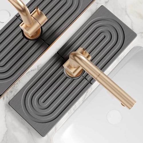 eormoe Faucet Mat for Kitchen Sink - Wider Diatomite Fast Drying Stone Sink Tray, Super Absorbent, Prevents Moisture Buildup - Faucet Splash Guard for Bathroom Counter (Dark Grey, 15x5.3inch) - color: Dark Gray, size: 15" x 5.3"