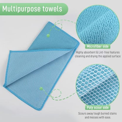 SINLAND Microfiber Dish Cloth for Washing Dishes Dish Washing Rags Best Kitchen Washcloth Cleaning Cloths Wash Cloths with Poly Scour Side 12Inchx12Inch 10 Pack Blue - color: Blue, size: 12inchx12inch 10pack