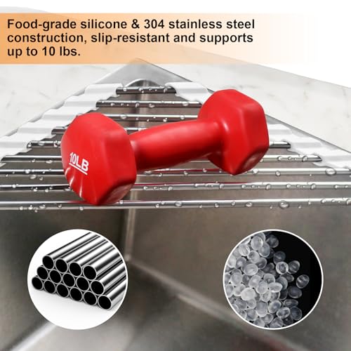Sink Caddy Sponge Holder for Kitchen Sink, Small Dish Drainer for Kitchen Counter, Triangle Sink Brush Drainer Rack, Collapsible Dishes Drying Rack Over Sinks, Dishrack Utensil Holder Dryer White - color: White