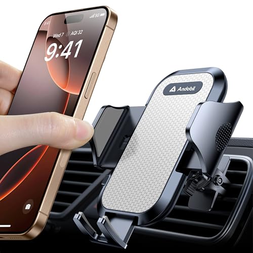 andobil Phone Holders for Your Car - Air Vent Phone Mount, Ultra-Stable Metal Clip with Anti-Shake & 360° Rotation, Universal Car Mount Fit iPhone 17/16/15/14/13/12 Pro Max/Android/Samsung Gary - color: Gray