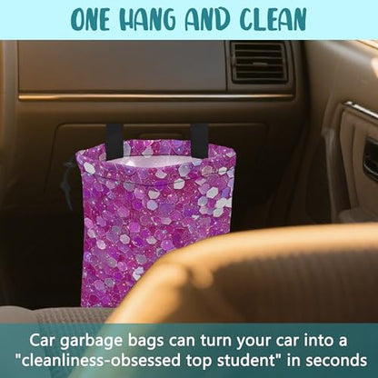Car Garbage Bag Pink and Purple Hexagonal Hanging Canvas Car Trash Bag Drawstring Car Back Seat Organizer for Car Back Front Seat Console with Adjustable Buckle - color: Pink and Purple Hexagonal
