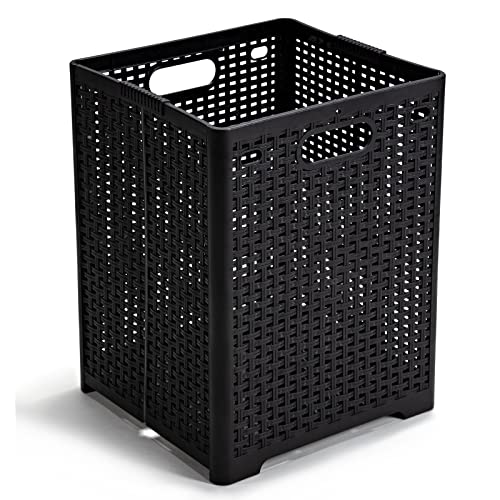 Eslite 42L Collapsible Plastic Laundry Baskets,Foldable Laundry Hamper,Pack of 2 (Black) - color: Black