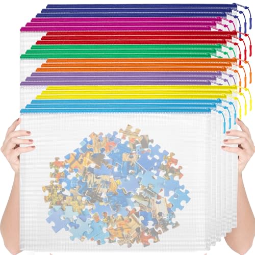 YOPCDJ 24pcs Mesh Zipper Pouch Bags, Large A3 17x12 Inches Reusable Zipper Bags Puzzle Storage 8 Colors Multipurpose for Board Games Travel Office Supplies and Home Organization - color: Colorful, size: A3