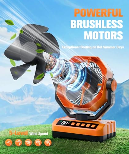 Camping Fan Battery Powered Fan - Rechargeable with Starlight, 20000mAh Battery Operated Outdoor 5 Speed Desk Fans with LED,Hook,Remote Control, Timer,Personal Fans for Tent, Power Outage, Fishing