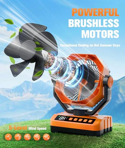 Camping Fan Battery Powered Fan - Rechargeable with Starlight, 20000mAh Battery Operated Outdoor 5 Speed Desk Fans with LED,Hook,Remote Control, Timer,Personal Fans for Tent, Power Outage, Fishing