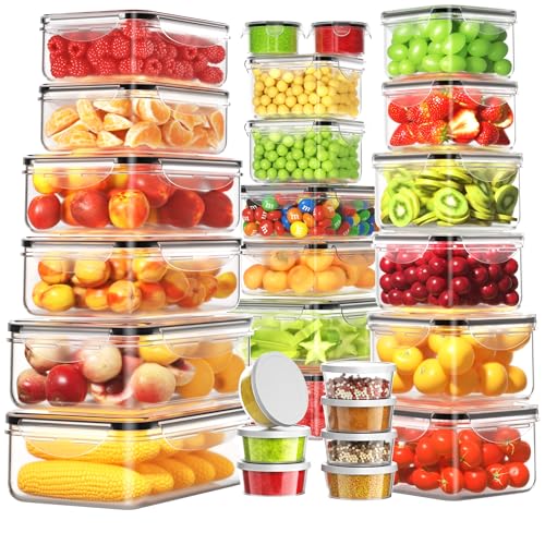 54 PCS Food Storage Containers with Lids Airtight (27 Lids &27 Containers) Leakproof Meal-Prep Kitchen Organization,Reusable Containers for Food Plastic Microwave/Dishwasher Safe with Labels & Pen - color: Transparent-54