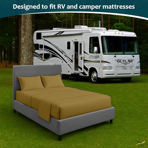 Shreem Linen Luxury 4 Piece Microfiber RV Sheet Set, Deep Pocket Fits Up to 10 inch, Soft, Wrinkle-Resistant, Camper, Travel Trailer Bedding, Bunk 28x75, Taupe - color: Taupe, size: RV Bunk - 28x75