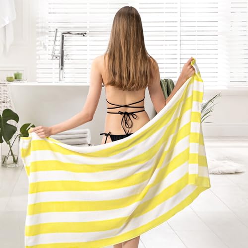 Touchat 4 Pack Cabana Stripe 250GSM Polyester Lightweight Quick-Dry Beach Towel & Blanket Combo- 30'' x 60'' Compact Travel Towel for Pool, Camping, Gym, Yoga | Ultra-Portable, Multi-Functional，Yellow - color: Yellow 4pack