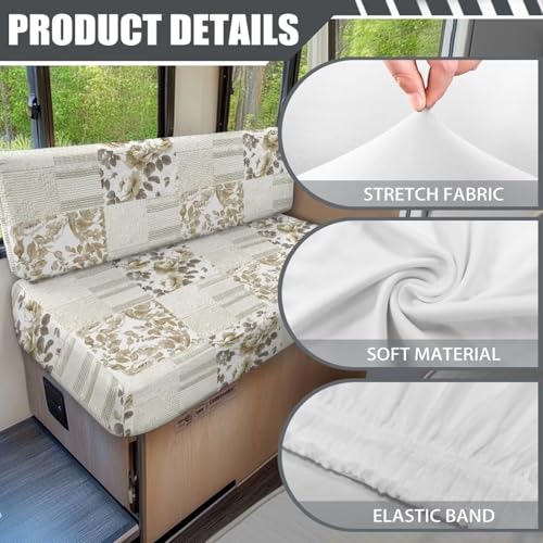 RV Dinette Cushion Covers - Dustproof Camper Sofa Replacement Couch Cushion Slipcovers with Floral Grid for Travel Trailer Couch - color: Floral Grid