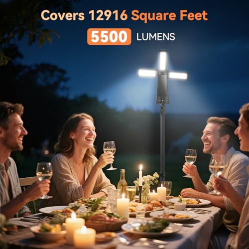 Dimgogo15000mAh Rechargeable Camping Light, Portable LED Work Light | Standing Light with 7ft Max Height, 5500 Lumen 6500/4500/3500K Dimmable Emergency Flashlight , Detachable Tripod, Black - color: Black