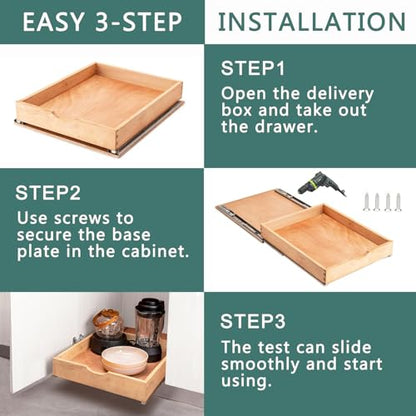 Pull Out Drawers for Kitchen Cabinets, Fully Assembled Wood Cabinet Pull Out Drawer, Pull Out Cabinet Organizer, Fast and Easy DIY Installation, 23”W x 21”D - size: 23”W x 21”D