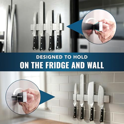 Cutluxe Magnetic Knife Holder for Wall and Fridge - 10" Stainless Steel Knife Magnetic Strip - Holds up 15 lbs, Easy to Mount, With Strong Magnets or Screws - size: 10 Inches