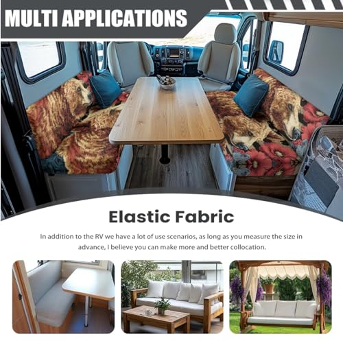 Bear Hibiscus Pattern 3 Pcs RV Dinette Cushion Covers Anti-Slip Camper Cushion Slipcover Stretch 2 Seat Sofa Chair Covers 1 Backrest Cover 1 Bench Cover and 1 Pillowcase - color: Bear Hibiscus
