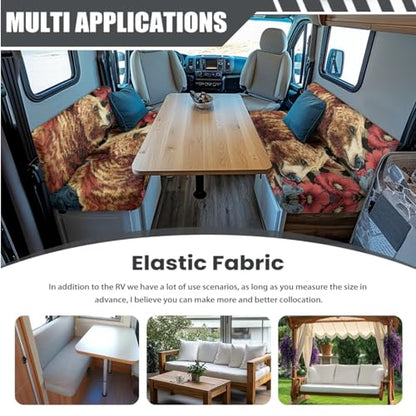 Bear Hibiscus Pattern 3 Pcs RV Dinette Cushion Covers Anti-Slip Camper Cushion Slipcover Stretch 2 Seat Sofa Chair Covers 1 Backrest Cover 1 Bench Cover and 1 Pillowcase - color: Bear Hibiscus