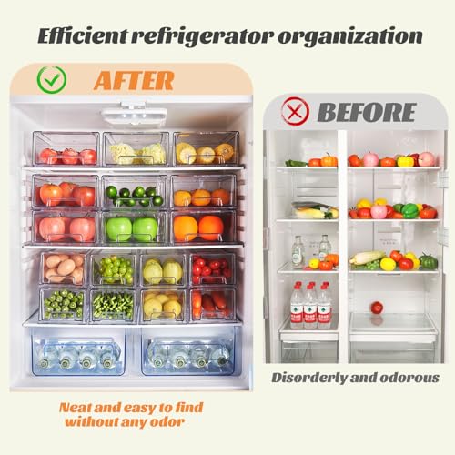 Clear Stackable Refrigerator Organizers and Storage Drawers - Pull-Out Fridge Bins with handles for Kitchen，Pantry，Cabinet，Bathroom, Undersink，Closet (2 Pack) - size: 2 Pack | Medium