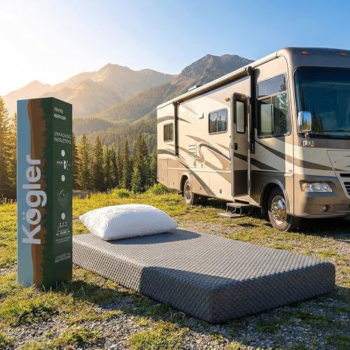Kogler 7" Gel-Infused Memory Foam RV Mattress with Cloth Cover and Standard Pillow, Compact Camper and Travel Trailer Bed Mattress for RV Bunks, Firm Foam Support, Compressed in a Box, Gray, 32x75x7 - color: Grey, size: 32x75x7