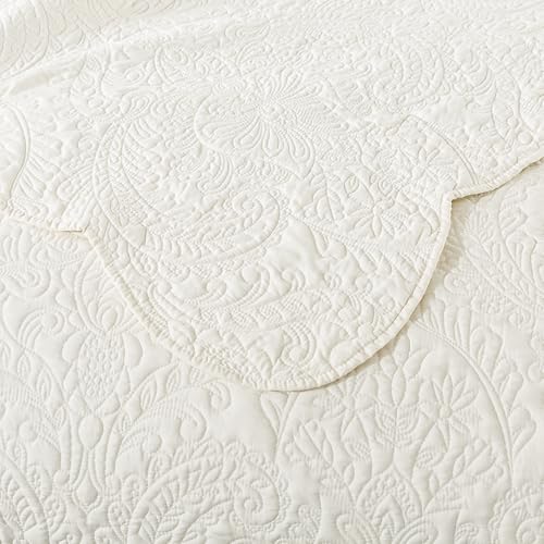 HoneiLife Oversized Queen Bedspreads 110x106- Queen Size Quilt Bedding Sets 3-Piece, Reversible Coverlets Lightweight Bedlinen Set for All Season Use-Beige - color: Beige, size: Oversized Queen-110"x106"