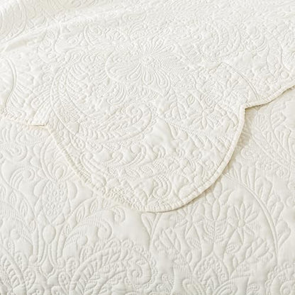 HoneiLife Oversized Queen Bedspreads 110x106- Queen Size Quilt Bedding Sets 3-Piece, Reversible Coverlets Lightweight Bedlinen Set for All Season Use-Beige - color: Beige, size: Oversized Queen-110"x106"