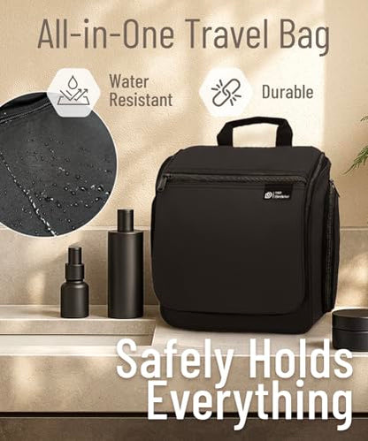 D&D Wanderlust D&D Hanging Travel Toiletry Bag for Men and Women – Cosmetics, Makeup and Toiletries Organizer Kit with 10 Compartments - color: Black Large