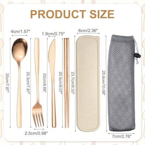 uxcell Travel Utensils with Case, Stainless Steel Portable Silverware, Rose Gold - color: Rose Gold