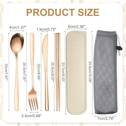 uxcell Travel Utensils with Case, Stainless Steel Portable Silverware, Rose Gold - color: Rose Gold