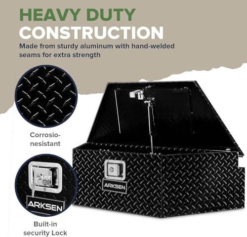 ARKSEN 39 Inch Aluminum Diamond Plate Trailer Tongue Box,Waterproof Under Truck Tool Box for Pick Up Truck Bed, RV Trailer, ATV with Lock and Keys - Black - color: Black, size: 39 Inch
