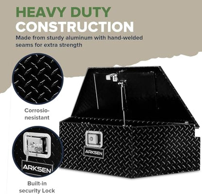 ARKSEN 39 Inch Aluminum Diamond Plate Trailer Tongue Box,Waterproof Under Truck Tool Box for Pick Up Truck Bed, RV Trailer, ATV with Lock and Keys - Black - color: Black, size: 39 Inch