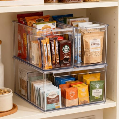 Clear Plastic Storage Bins with Dividers for Fridge Pantry Organizers and Storage Containers, 3 Pack Acrylic Stackable Sturdy Storage Boxes for Home Edit and Cabinet Organizers C6-1 - style: 2 Small +1 Large