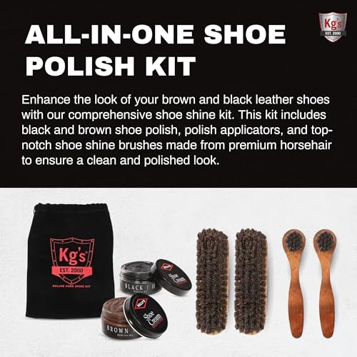 Kg's Premium Shoe Care Kit – Includes Cleaner, Suede Kit, Black & Brown Polish, Brushes, Applicators & Cloths for All Shoes - style: Deluxe Clean and Polish Kit