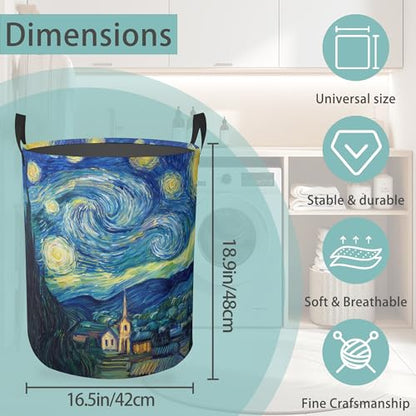 Starry Night Round Laundry Basket Collapsible Laundry Hamper with Handles Toys Clothes Organizer Bin For Home Bathroom Bedroom Dorm Nursery - color: Starry Night