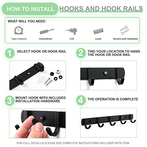 Ihomepark Coat Hooks Wall Mounted, Heavy Duty Metal 5 Coat Hanger Rack for Coat Hat Towel Purse Robes Keys Mudroom Bathroom Entryway (1 Pack, Black) - size: 5 Hooks(1 Pcs)