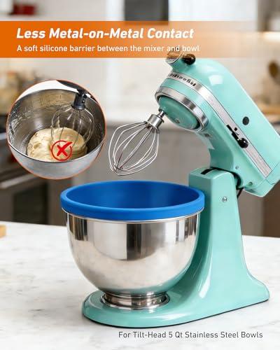 Silicone Bowl Liners for KitchenAid 5 Quart Stand Mixer, Collapsible Heavy-Duty Food Grade Silicone Bowl Inserts with Lids 3 Pack, Stable, Dishwasher Microwave Freezer Safe