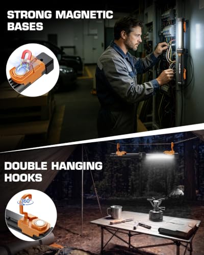 EverBrite 1000LM Magnetic Work Light, Rechargeable LED Mechanic Light with Dual Magnetic Bases & 360° Hanging Hooks, 4 Modes Under Hood Work Light for Car Repair, Garage, Emergency, 1 Pack Black - color: Black