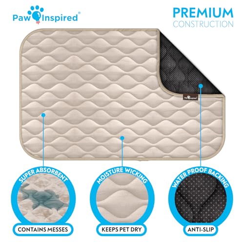 Paw Inspired Washable Padded Crate Mats for Dogs | 47” x 29” Pad, Fits 48-inch Kennels | Leakproof, Waterproof Bottom, Plush Pet Beds (Tan) - color: Tan, size: 48 Inch
