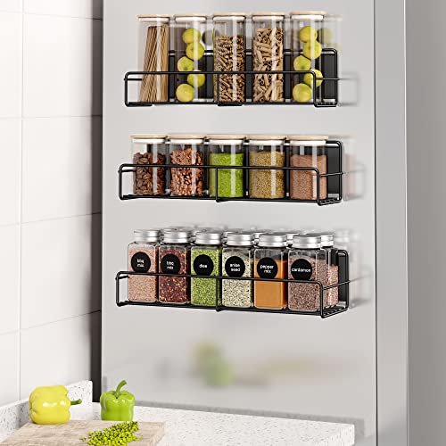 Mystozer 3 Pack Magnetic Spice Rack Organizer,Space Saver for Refrigerator and Whiteboard, Metal Fridge Shelf for Kitchen,Laundry Room,Barbecue Grill,Coffee Maker,Microwave Home Organization(Black) - color: Matt Black, size: 3 Pack - Standard