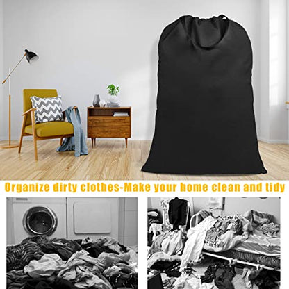 Cotton Canvas Laundry Bag with Handles & Drawstring Straps, Heavy Duty Extra Large Laundry Bags for Laundromat and Household, 25.5x34 Inch, Black - color: Black