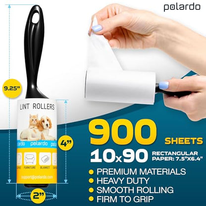 Lint Rollers 2 pcs, 900 Sticky Sheets, Extra 8 Spare Rollers/Hair Remover for Clothes, Furniture, Couch, Carpet, Dog Hair Remover, Cat Hair Remover, Animal Fur, Fuzz - size: 10 Count - 900 Sheets
