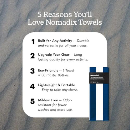 Nomadix Original Towel - Perfect for Beach, Pool, Travel, Camping, Yoga - Made with Recycled Materials - Super Absorbent - Sand Resistant - Cabana Stripe Dark Blue - 72.5x30 - color: Cabana Stripe Dark Blue