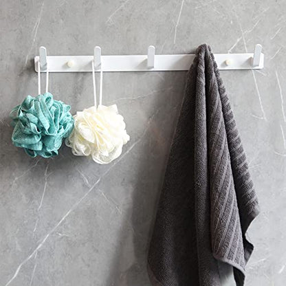 5 Hooks Matte White Bathroom Towel Hooks Mounted Wall Adhesive Heavy Duty Farmhouse Bath Coat Stick on Rack Hat Wall Hook Sticky White Kitchen Robe Rack Coat Hook White 5 Hooks Rack Towel for Bathroom - color: White, size: 17.12*1.18*1.38 inch（5hooks）