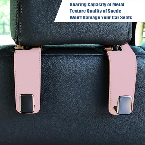 Amooca Car Seat Back Hook Universal Auto Storage Hanger Suede with Metal Car Seat Organizer for Handbag Purse Coat Umbrellas Grocery Bags 2 Pack Pink - color: Pink