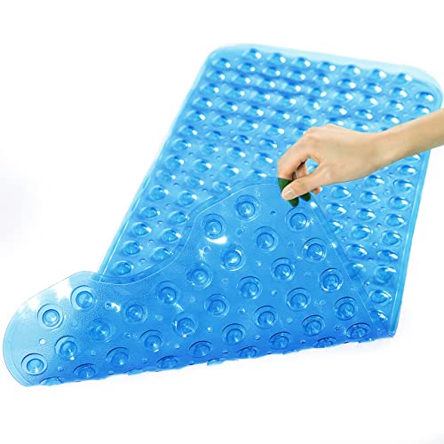 Tree Bud Bathtub Mats for Shower Tub Non-Slip Bath Mat 39 x 16 Inch Extra Long Shower Mat, Bath Tub Mat for Bathroom with Machine Washable, BPA Free for Kids (Clear Blue) - color: Clear Blue