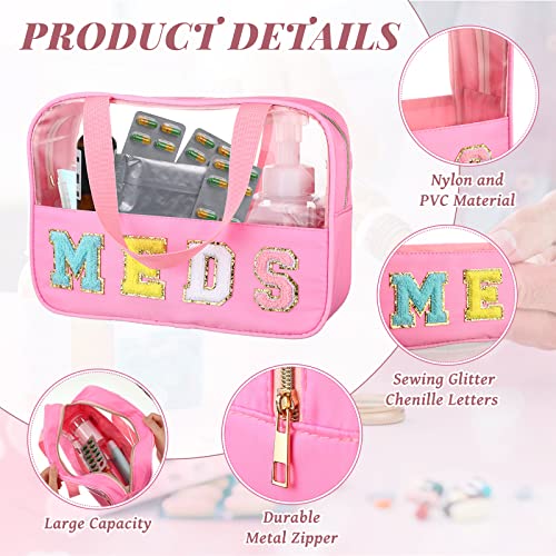 Silkfly Chenille Letter Medicine Meds Medical Bag Makeup First Aid Bag for Travel Preppy PVC Nylon Emergency Patch Cosmetic Toiletry Storage Pouch Waterproof with Handle Zipper for Women(Classic) - style: Classic