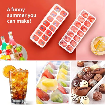 Ice Cube Trays 4 Pack, Airabc Silicone Ice Cube Trays with Removable Lid, Easy-Release Flexible 14-cube Ice Trays, LFGB Certified and BPA Free, Stackable Ice Trays with Covers for Cocktail, Freezer - color: Red