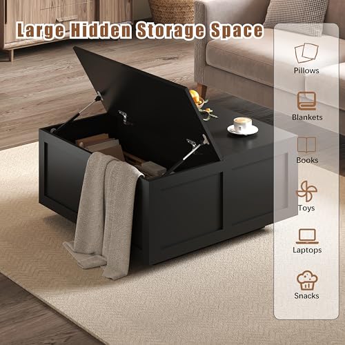 HedoAjim Lift Top Coffee Table with Storage, 31.5" Square Black Coffee Table with Large Hidden Storage, Wood Living Room Table Center Table for Living Room Dining Reception Room - color: Black