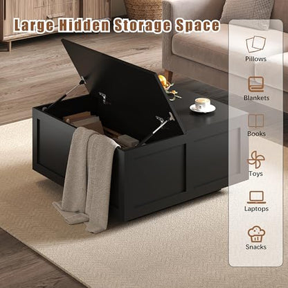 HedoAjim Lift Top Coffee Table with Storage, 31.5" Square Black Coffee Table with Large Hidden Storage, Wood Living Room Table Center Table for Living Room Dining Reception Room - color: Black