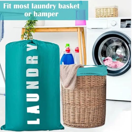 2 Pack XL Travel Laundry Bag, Dirty Clothes Organizer with Drawstring, Large Enough to Hold 4 Loads of Laundry， Easy Fit a Laundry Hamper or Basket，24" x 36" - color: Blue and Blue